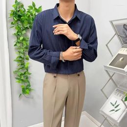 Men's Casual Shirts Black Apricot White Long-sleeved Shirt Men Fashion Social Mens Dress Korean Loose Pleated Formal