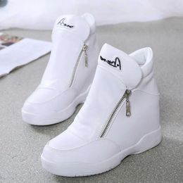 Dress Shoes High Top Women Sneakers Spring Autumn Hidden Heel Casual Side Zip White Platform Wedge Rivet 231201