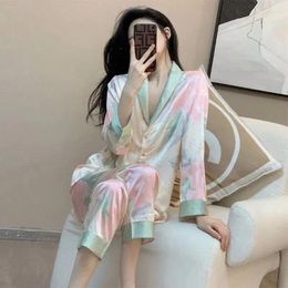 Women's Sleepwear Pajamas Sets High-quality Light Luxury Silk Spring Autumn Long-sleeve Fashion Ice Home Clothes Loungewear