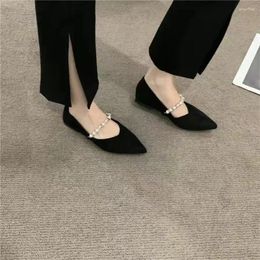 Dress Shoes Low Heel Elegant Black For Woman 2023 Office Pearl Women's Summer Footwear Casual With Social Chic Wholesale