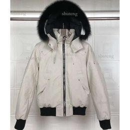 Winter Down Jackets Mens Black Ballistic Bomber Jacket Slim on Waist Short Coats with Hooded White Fox Fur Collar Scissors on the Arm 22