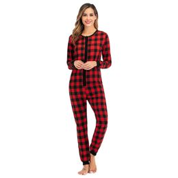 Women's Sleepwear Womens Fashion Chequered Printed Button Down Jumpsuit Nightgown Supersoft Thick Pyjamas Warm Loungewear Family Party 231201