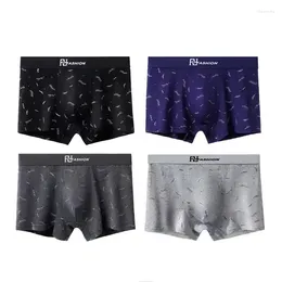 Underpants 4Pcs Mens Underwear Soft Breathable Pure Cotton Trunks Boxer Briefs Short Leg Mid Waist Print Flat Corner Pants