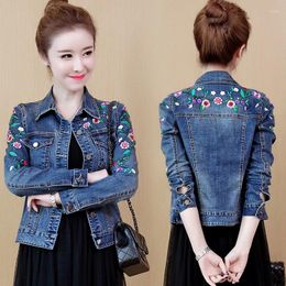 Women's Jackets Women Floral Embroidery Short Denim Jacket Lady Elegant Single Breasted Slim Jeans Coat Spring Autumn Outwear Basic