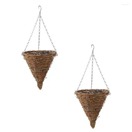 Vases Woven Hanging Planter Wall Flower Basket Rattan Cone Shape Wicker