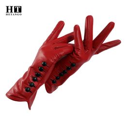 Fingerless Gloves Women Genuine Leather Gloves Winter Ladies High Quality Goat Skin Warm Mittens Buckle Decoration Coloured Fashion Gloves 231201