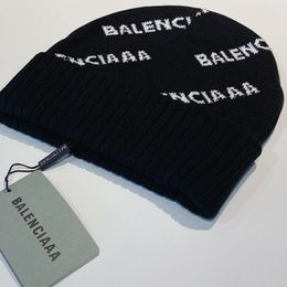 balenciag Beanie autumn and winter knitted hat Christmas gift warm black woolen hat Mini Allover Logo Beanie in black and white wool knit