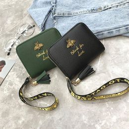 Small Honey Bee Wallet Green Wallet Tassel Accessories Billfold Short Zipper Coin Purse Women Portable Purse Money2807