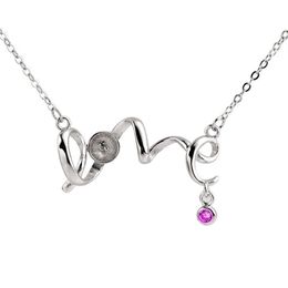 Love Pendant Necklace Settings Dangle with One Tiny Zircon 925 Sterling Silver Pearl Mount Necklaces Blank 3 Pieces290a