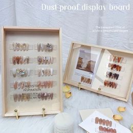 Nail Practise Display Japanese Style Dust-proof Nail Art Display Board Solid Wood Nail Colour Board Minimalist Printing Works Manicure Jewellery Display 231202