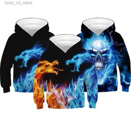 Hoodies Sweatshirts New Kids Hoodies Autumn 3D Wolf Thunder Skull And Fire dragon Teenagers Sweatshirt For Boys Christmas Present Children Coat T231202