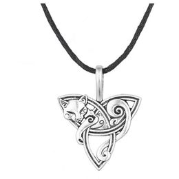 JF064 Viking vintage religious animal Fox charm Triangle hollow pendant women necklace amulet rope necklaces whole278O