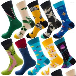 Men'S Socks Mens Doiaeskv 10 Pairs/Lot Happy Iti Animals Sea Food Men Combed Cotton Calcetines Largos Hombre Wholesales Drop Del Del Dhysb