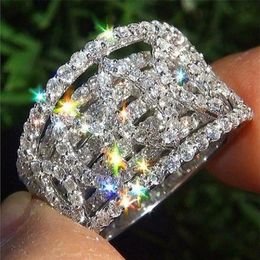 Sparkling Luxury Jewelry 925 Sterling Silver Pave White Sapphire Popular CZ Diamond Gemstones Promise Women Wedding Band Ring For 219B