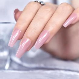 False Nails Glossy Light Purple Pink Press On Nail Coffin Medium Reusable Acrylic Art Tips Fake Fingernails Faux Ongles