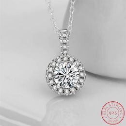 100% Authentic 925 Sterling Silver Necklaces Hearts Of Brand Clear Round Shape CZ Pendant for Women Party Jewellery XD118323H