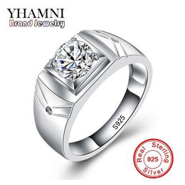 YHAMNI Original Real 925 Sterling Silver Rings for Man Men Wedding Jewellery Ring 1 Carat CZ Diamond Engagement Ring MJZ011268e
