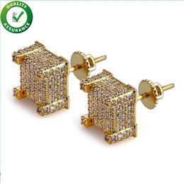 18k Gold Plated Stud Earrings Hiphop Iced Out Diamond Cubic Zirconia Jewellery Luxury Designer Jewellry Fashion Accessories278o