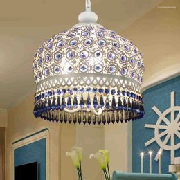 Chandeliers Bohemian Mediterranean Blue Crystal Ceiling Drop Light Pendant Lamp Lampshade Lighting Fixture For Room Restaurant Cafe Decor