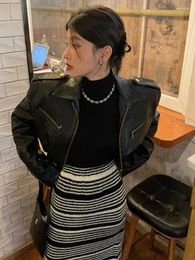 Women's Jackets Techwear Black Motorcycle Cropped Coats Vintage PU Leather Jacket Women Korean Loose Zipper Outerwear Grunge Streetwear