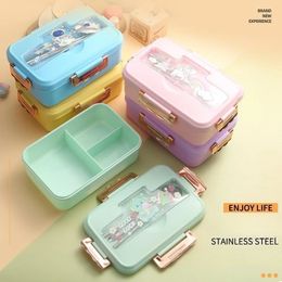 Lunch Boxes Bento Box for Kids Girls Cartoon Students Kawaii Cute Dinosaur Heated 3 Grid Sand Snack Food Special Canteen 231202
