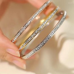 Bangle Fashion White Cubic Zirconia Bangles Stainless Steel Bracelets 18K Gold Plated Jewellery For Women Factory Wholesales Customise