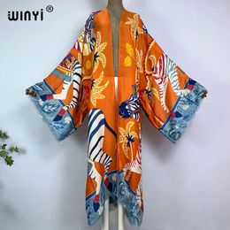 Women's Swimwear WINYI Kimono Africa Summer Boho Print Beach Elegant Cardigan Sexy Holiday Maxi Wear Swimsuit Woman Evening Dress