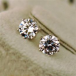 Luxury Women men unisex CZ diamond 6 prong stud earrings S925 Sterling Silver wedding love earrings Jewellery size 3mm 4mm 5mm 6mm 8196K