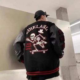 Men's Jackets Y2k Jacket Harajuku Hip Hop Skull Graphic Embroidery Jacket Men Retro Gothic Patchwork Baseball Uniform Coat Streetwear 231202