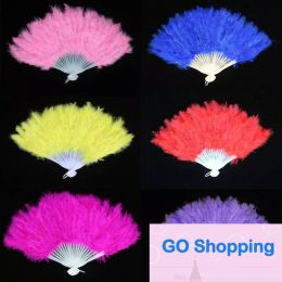 All-match 10 Colors Folding Feather Fan Party Decoration Hand Held Vintage Chinese Style Dance Wedding Craft Downy Feathers Foldable Dancing Fans