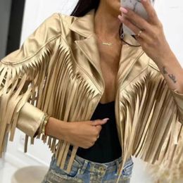 Women's Jackets Autumn Winter Tassels For Women 2023 Fashion Streetwear Turn-down Collar Cardigan Coat Short Outerwears Khaki Tops