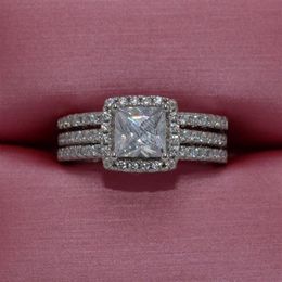 Choucong New Arrival Couple Rings Luxury Jewellery 925 Sterling Silver Princess Cut 5A Cubic Zirconbia CZ Diamond Wedding Bridal Rin286G