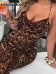 Urban Sexy Dresses 2023 Summer Y2K Leopard Sling Dress For Women Sexy X-shape V-Neck Bodycon Midi Dress Female Elegant Backless Club Party Dresses T231202