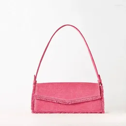 Evening Bags Fashion Denim Women Handbag Designer Tassel Female Underarm Bag Casual Solid Colour Lady Shoulder Y2K Pink Small Purses 2023