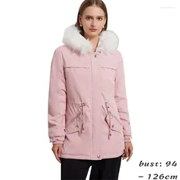 Women's Trench Coats High Quality Faux Fur Hooded Coat For Women Big Size Plush Lining Winter 2023 Casual Clothes - Black Pink Green