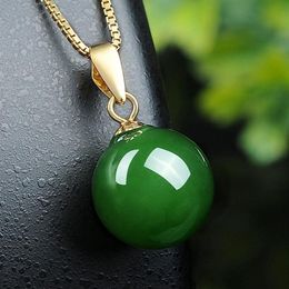 Fashion concise green jade crystal emerald gemstones pendant necklaces for women gold tone choker Jewellery bijoux party gifts Q1127273O