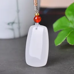 Pendant Necklaces 20 35 Genuine Natural White Jades Blank With Rope Chain Hetian Nephrite Lucky Charms Amulet Sweater Necklace