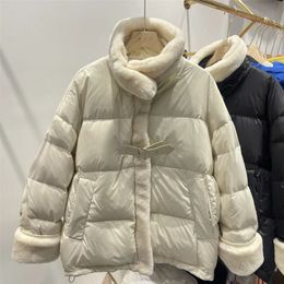 Women s Vests Lagabogy 2023 Winter Women Lamb Wool Patchwork White Duck Down Jacket Female Stand Collar Warm Puffer Coat Winproof Parkas 231202