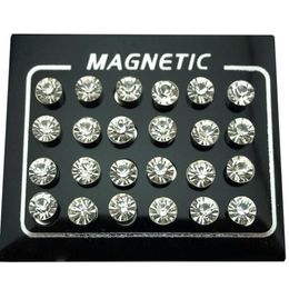 Stud REGELIN 12 Pair lot 4 5 6 7mm Round Crystal Rhinestone Magnet Earring Puck Women Mens Magnetic Fake Ear Plug Jewelry317W