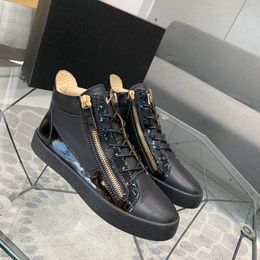 New Famous Brand High Top Kriss Sneakers Shoes Man Zip Fastening Sides Gold-tone Hardware Suede & Leather Trainers Men Casual Walking Hiking Shoe EU38-45 With Box