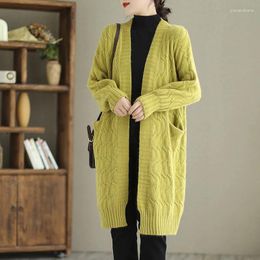 Women's Knits #4031 Autumn Sweater Cardigan Women Loose Long Kimono Knitted Coat Pockets Knitwear Ladies Warm Solid Colour