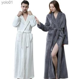 Men's Sleepwear Men Winter Extra Long Plus Size Thick Warm Flannel Bathrobe Kimono Coral Fleece Bath Robe Women Dressing Gown Night SleepwearL231202