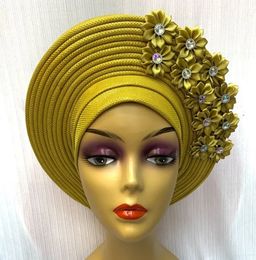 Fabric and Sewing african headtie turban nigerian aso oke fabric muslim headwear gele head wrap sego high quality 231201