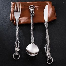 Pendant Necklaces Punk Gothic Stainless Steel Cool Dragon Spoon Knife And Fork Cutlery For Men Rock Jewelry Never Fade Drop