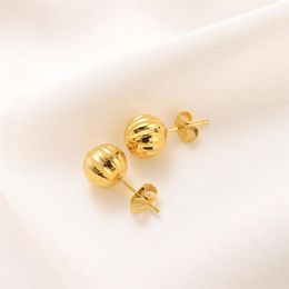 18K Yellow Fine Gold Earring Stud Solid Round Ball Beads Cartilage Piercing Stud Earrings New279V