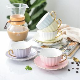 Mugs 7 Colours Pink Bone China Coffee Cup And Saucer Spoon One Set 200ML English Afternoon Tea Cups Party Coffeeware Mug 231201