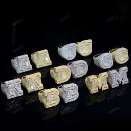 Custom Iced Out VVS Moissanite Baguette Diamond Hip Hop Initial Letter Ring Sier 10K 14K Real Gold Hiphop Men Jewellery