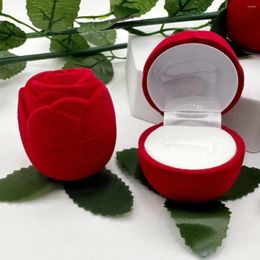 Decorative Flowers High Simulated Red Rose Ring Earring Box Roamntic Gifts For Girl Artificial Jewelry Happy Valentine's Day Party Decor