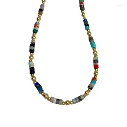 Chains Vintage Bohemian Coloured Natural Stone Beaded Necklace Stylish Luxury Sense Simple And Versatile Niche Light