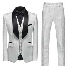 Men's Suits Fashion For Men Floral Pattern Slim Fit Polyester White Wedding Party Blazer Autumn Winter Plus Size Tuxedo